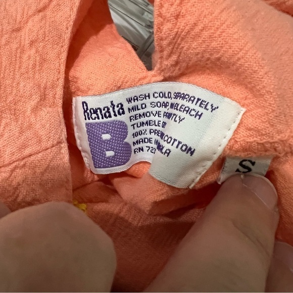 Renata B Small Vintage Coral Cropped Children Embroidered 100% Cotton Top G3 - Picture 5 of 5